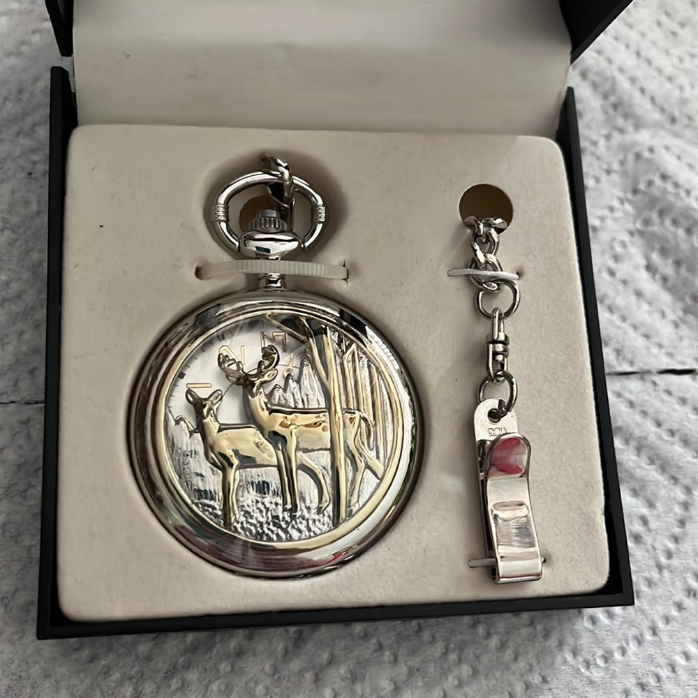 Silvertone deer pocket watch